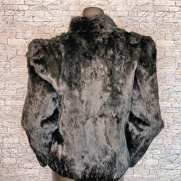 VGUC Vintage Black Dyed Rabbit Fur Jkt-Sz S,Attchd scarf, nice, pretty coat! - Picture 5 of 10